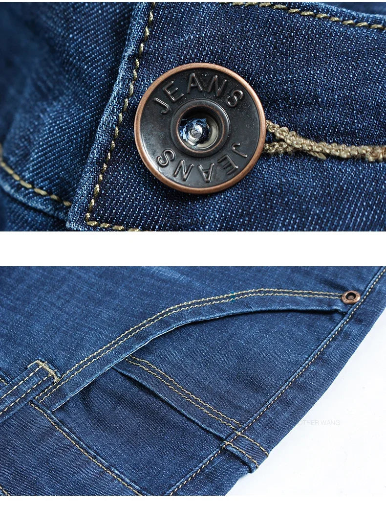 Sommer Dünne männer Gerade Jeans Klassische Schwarz Blau Stretch Casual Business Baggy Denim Hosen Männliche Marke Hosen