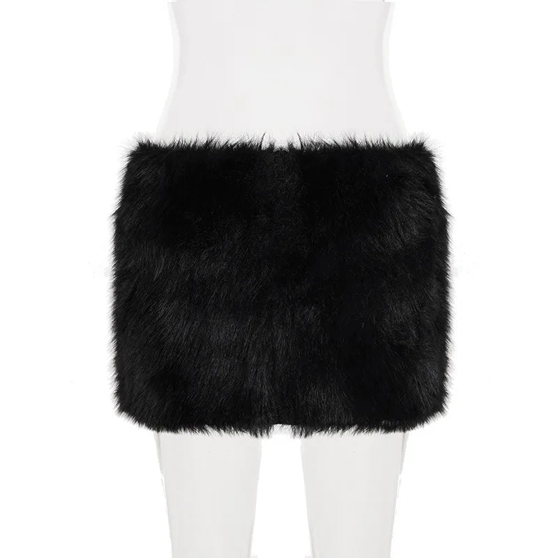 2025 Fall Winter Women Fashion Faux Fur Bodycon Mini Skirts All Matching Basic Casual Streetwear Bottoms Furry Skirt Clubwear.