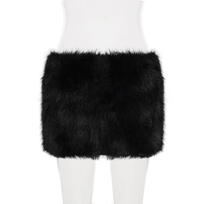 2025 Fall Winter Women Fashion Faux Fur Bodycon Mini Skirts All Matching Basic Casual Streetwear Bottoms Furry Skirt Clubwear.