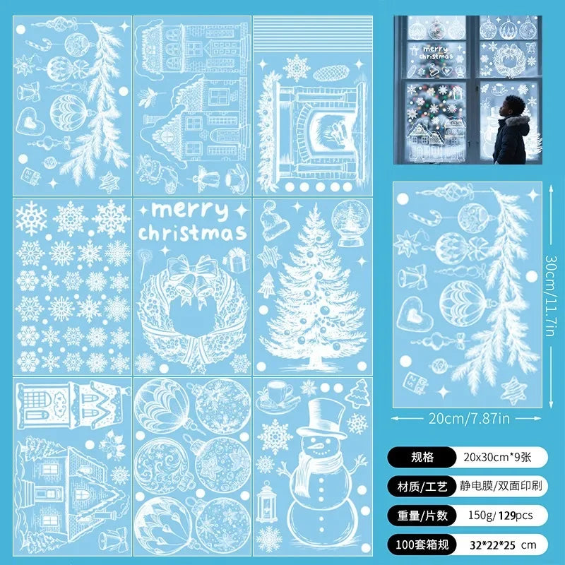 Christmas Wall Stickers Xmas Tree Winter Snowman Snowflake Window Glass Static Electricity Stickers Merry Christmas Decors.