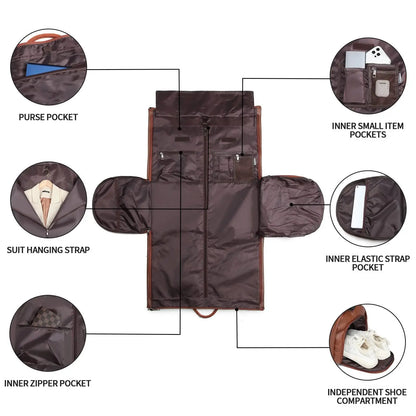 2025, neue wasserdichte Leder-Tasche mit großer Kapazität, abnehmbarer Trolley-Handtasche, Anzug, Kleidung, Reisetasche, Business, umwandelbare Gepäcktasche.