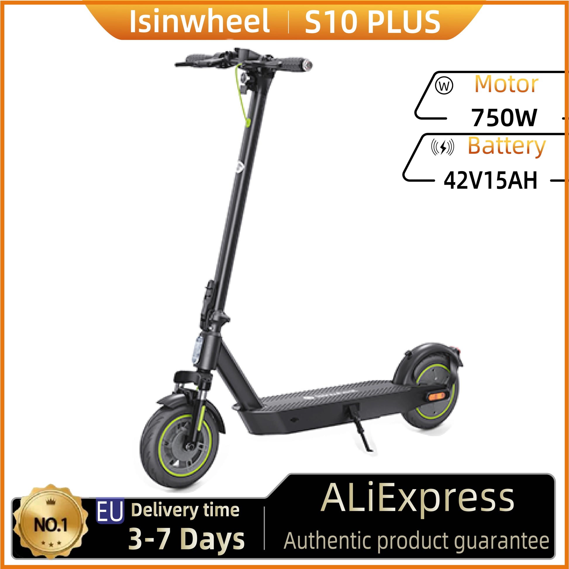 Isinwheel S10plus (ABE) Adult Electric Scooter 500W Motor 36V 15Ah Battery 10" Pneumatic Tires City Commuter Electric Scooter.