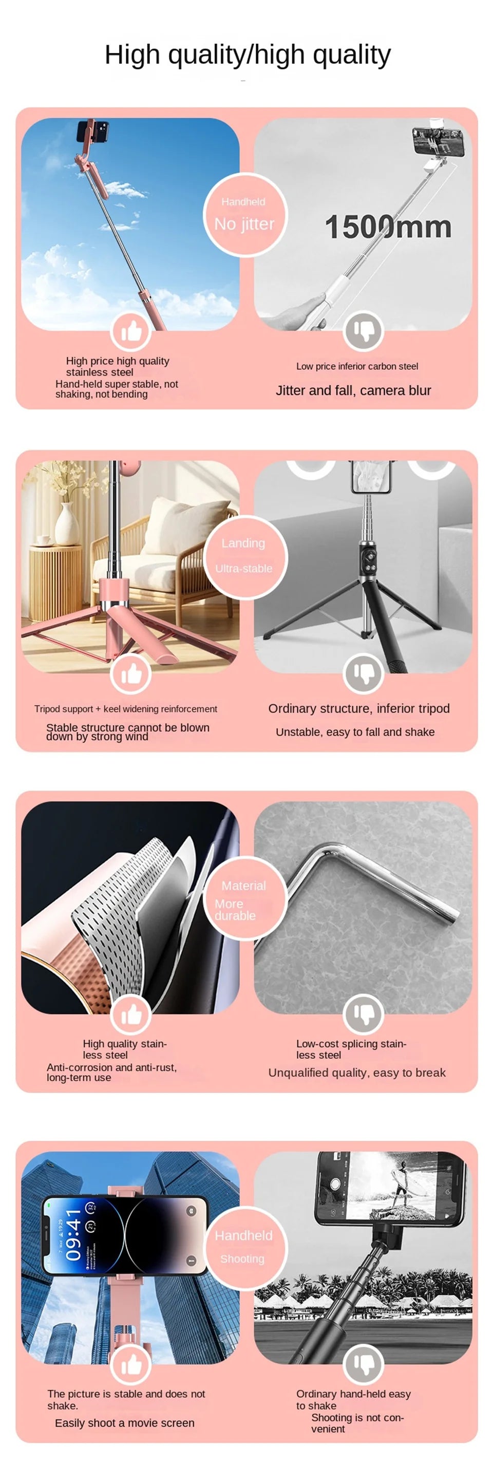 FANGTUOSI New Long Selfie Stick Tripod for Smartphone Live, Tripods Stand with Wireless Bluetooth shutter For Phone Camera Vlog.