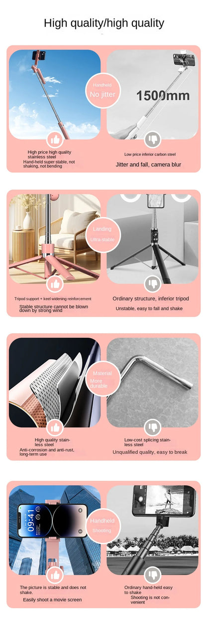 FANGTUOSI New Long Selfie Stick Tripod for Smartphone Live, Tripods Stand with Wireless Bluetooth shutter For Phone Camera Vlog.
