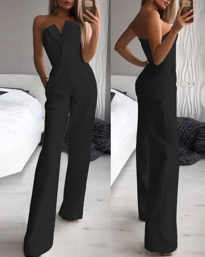 Summer Long Rompers Women Jumpsuit Elegant Strapless Summer Sleeveless Wide Leg Club Party Outfits Work 2024 White Overalls.