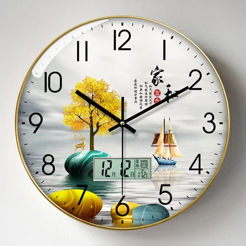 Wanduhr, Wohnzimmer mit Kalender, Zuhause, modisch, einfach, modern, Wanduhr, 2023, neuer Stil, stumm, Licht, Luxus