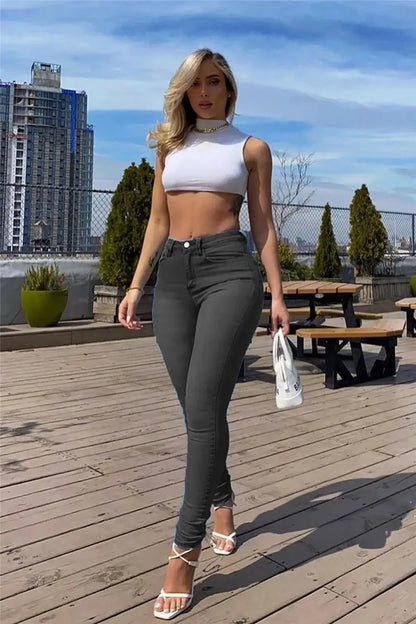 Sexy Peach Hip Jeans Women's Casual Trousers Crayon Pants European And American Style Fashionable Zippered Tight Fitting Denim.