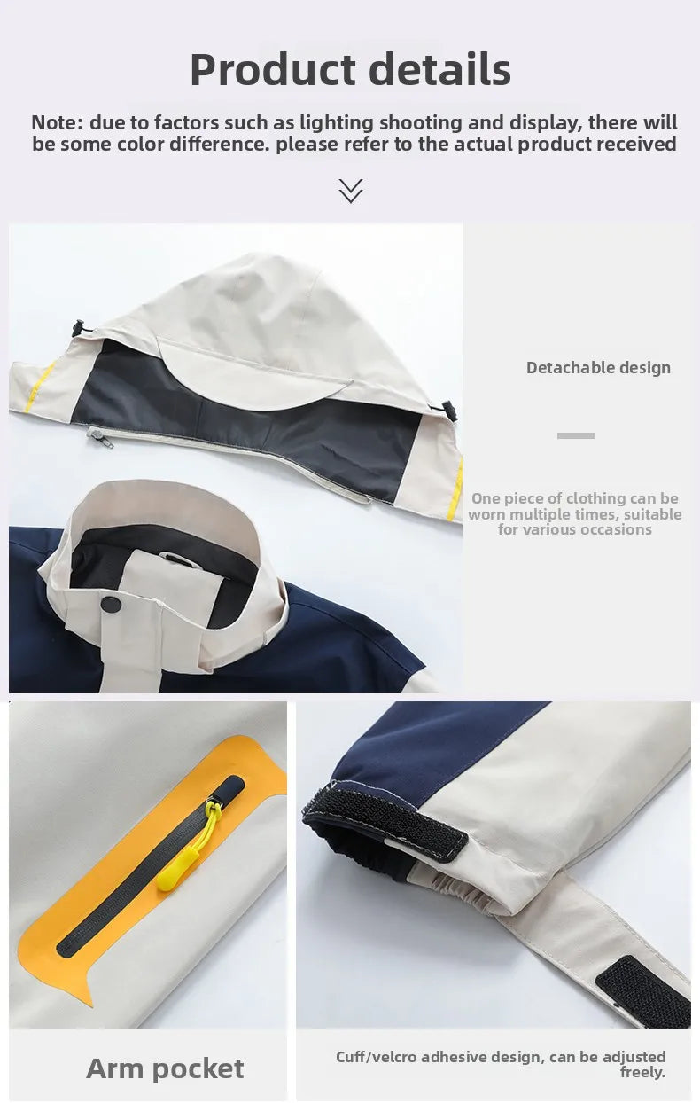 Men's Single-layer Hiking Jacket Patchwork Hooded Hiking Coat Men Color Block Windbreaker Jackets Outdoor Mountaineering Coats