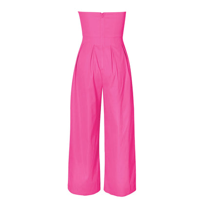 Tube Jumpsuit Women Strapless Sleeveless Rompers Wide Leg High Waist Jumpsuits Solid Color Summer Party Commute Outfits Clothes.