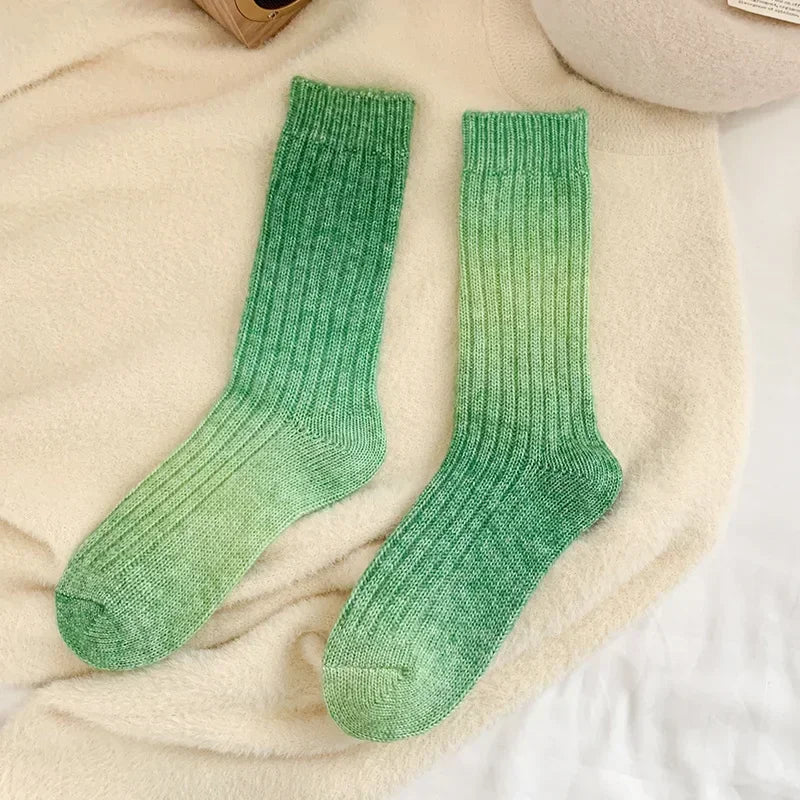 Winter Thick Warm Long Socks Gradient Wool Cashmere Kawaii Socks Women Thermal Floor Sleeping Socks New Year Gift Autumn 2024New