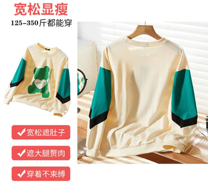 150Kg Plus Größe frauen Fehlschlag 157 Frühling Lose Langarm Rundhals Gedruckt Casual Sweatshirt 6XL 7XL 8XL 9XL 10XL 3-Farben