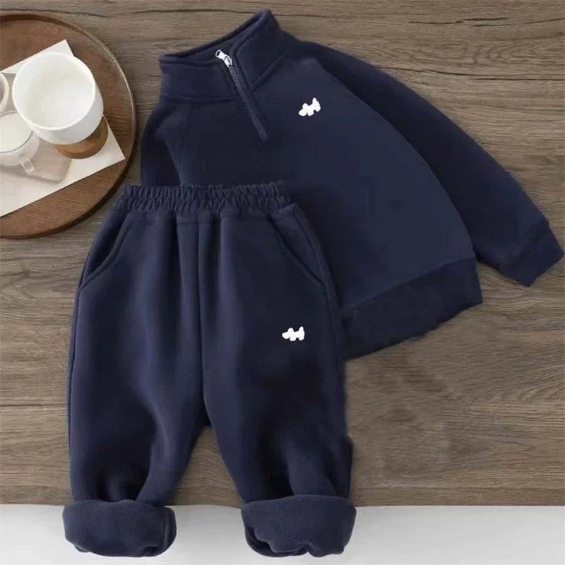 Children's Padded Suit Boys Thermal Set Girls Fleece Sweatshirt Pants 2Pcs Winter Warm Sports Outfits Kids Autumn Casual Clothes.