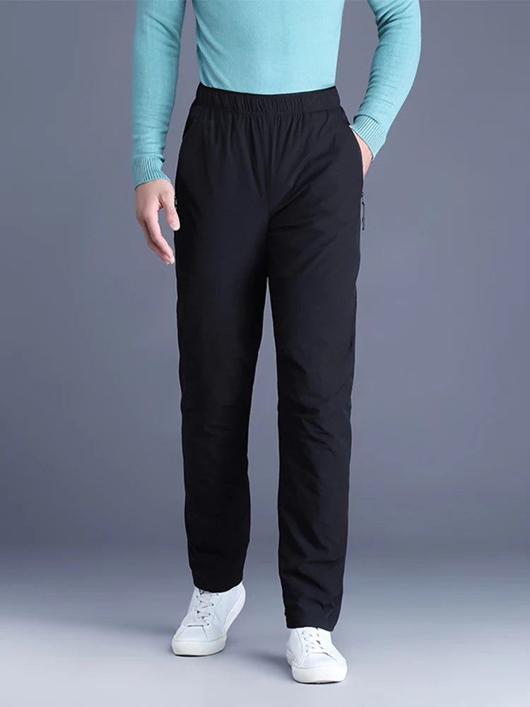 Men's Winter Padded Pants with 3 Zip Pockets 90% White Duck Down Windproof Warm Pants Snow Cold Thermal Down Trousers.
