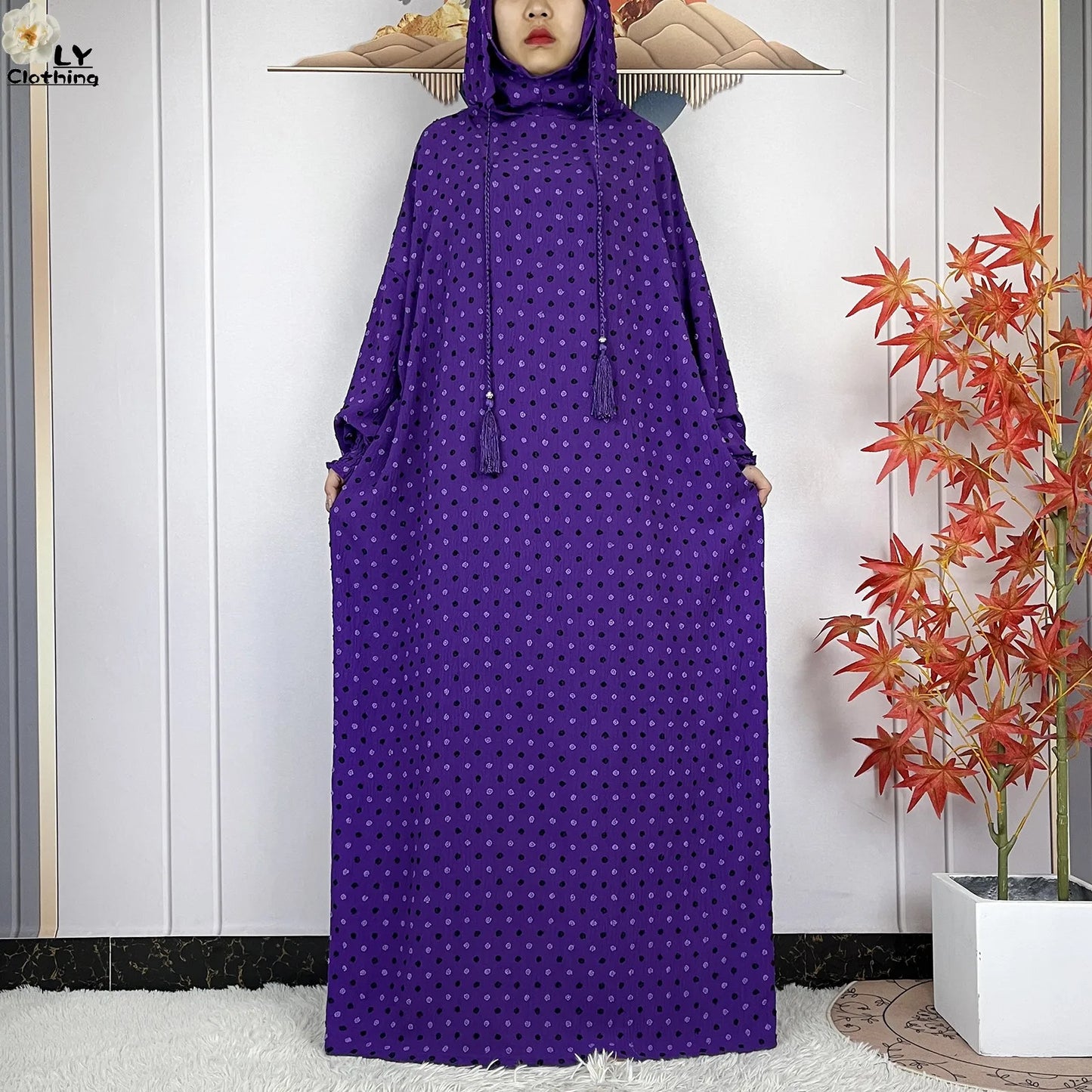 2024New Pure Cotton Ramadan Muslim Two-Hat Abaya Dubai Turkey Islam Prayer Clothes Loose Robe Islamic Women Traditional Clothing