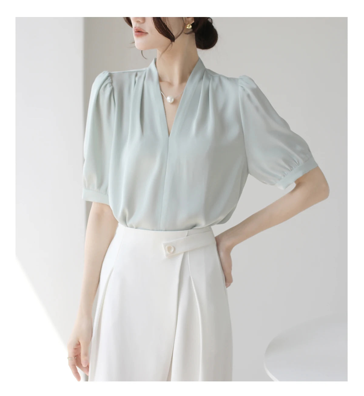 2025 Fashion Summer Short Sleeve V-Neck Women Blouse White Blouse Shirt Women Tops Blouses Shirts Blusas De Mujer Camisas P856