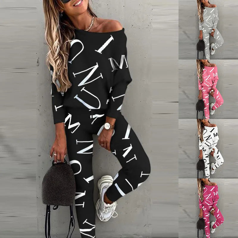 2 Piece Set Women Tracksuit Autumn Winter Warm Letter Top Suits Casual Yoga Set Sweatshirts And Jogging Pants Outfits Sweatpants.
