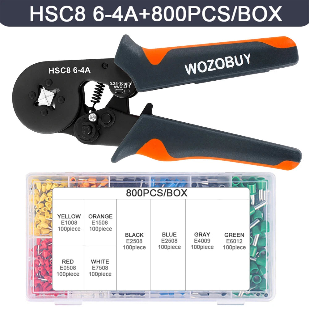 Sechseckiges, selbstverstellbares Ratschen-Aderendhülsen-Crimpwerkzeug-Set, 23–7 AWG, 0,25–10 mm2, Crimp-Set mit Aderendhülsen, Drahtklemmen