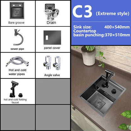 Stainless Steel Kitchen Sink Multifunctional Hot and Cold Water Adjustment Hidden Mini Sink Bar Apartment Hand Wash Basin