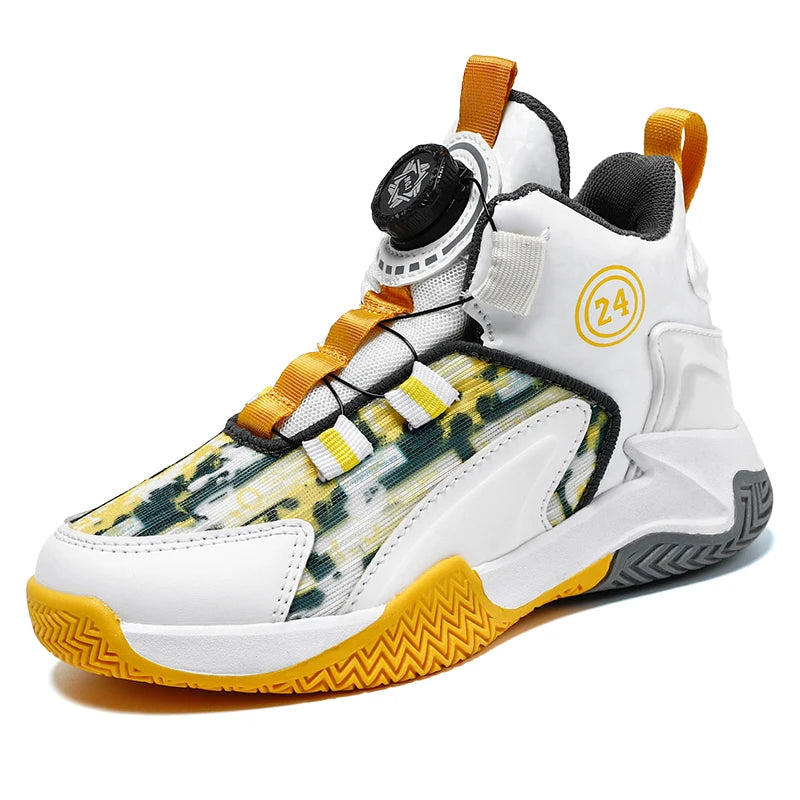 Children's Autumn New Rotary Buckle Mesh Breathable Basketball Shoes Boys Fashion Trend Sneaker Anti Slip Running Footwear 31-40