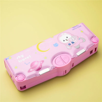 Mechanisches, verformbares, niedliches Federmäppchen mit Stifteinsatz, multifunktionaler Schlüsselschalter, Cartoon-Aufbewahrungsbox für Schule und Schreibwaren aus Kunststoff