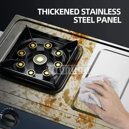 Desktop Stainless Steel Double Stove Household Bench Top Strong Fire Liquefied Natural Gas Stove.