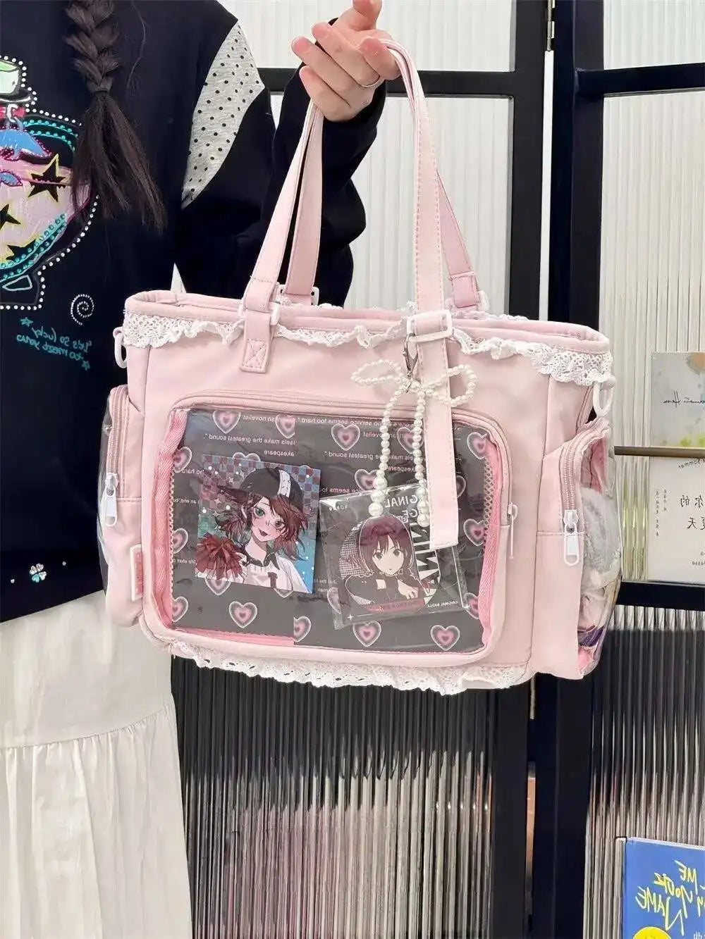New Y2K Cute Japanese Ita Bag Lolita Girl Transparent Shoulder Tote Bag Large Capacity Crossbody Casual Bag DIY Display Handbags