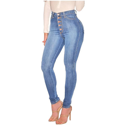 Skinny Colombian Jeans For Women 2024 High Waist Stretch Jeans 5 Button Push Up Butt Lifting Pockets Fashion Stretch Blue Jeans.