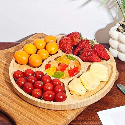 Wooden Divided Serving Trays Appetizer Tray 5 Dining Grids Snacks Bowls Round Serving Tray Serving Dishes Perfect for Parties.