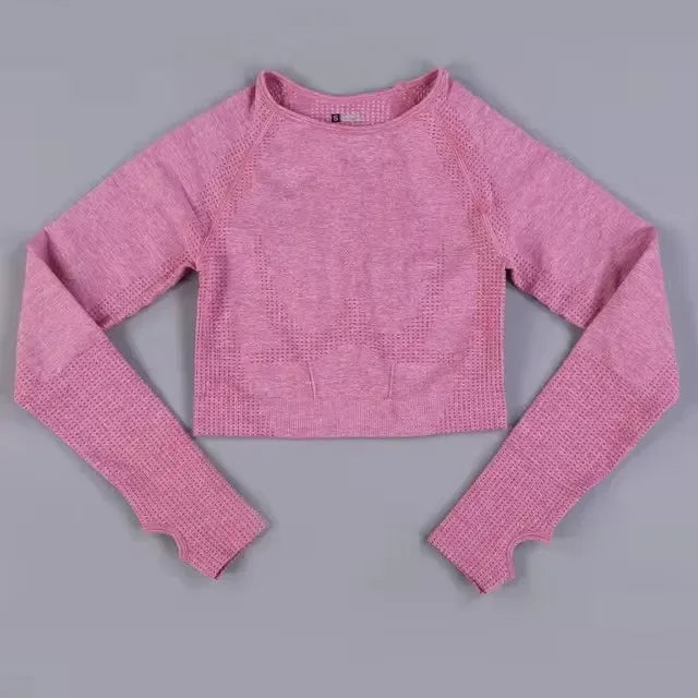 Long Sleeve Gym Crop Top Sports Yoga Top Women Seamless T-Shirts Fitness Crop Top Sport Active Wear Workout Athletic Shirts.