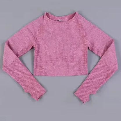 Long Sleeve Gym Crop Top Sports Yoga Top Women Seamless T-Shirts Fitness Crop Top Sport Active Wear Workout Athletic Shirts.
