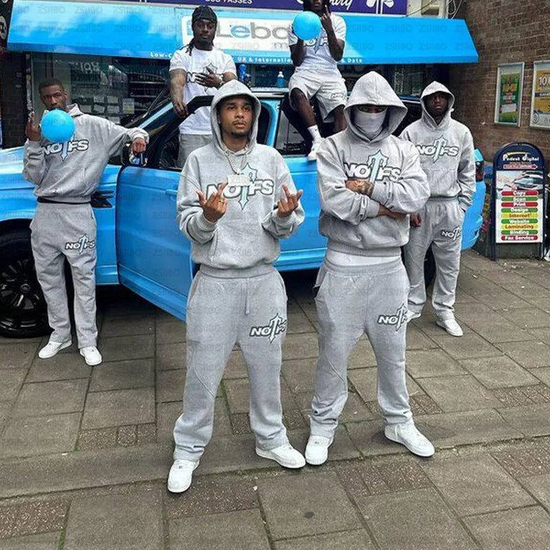 Streetwear Sportswear Set NOFS Printed Loose Hoodie Sweatshirt Men Women Casual Pants Autumn Winter Fashion Outfit.