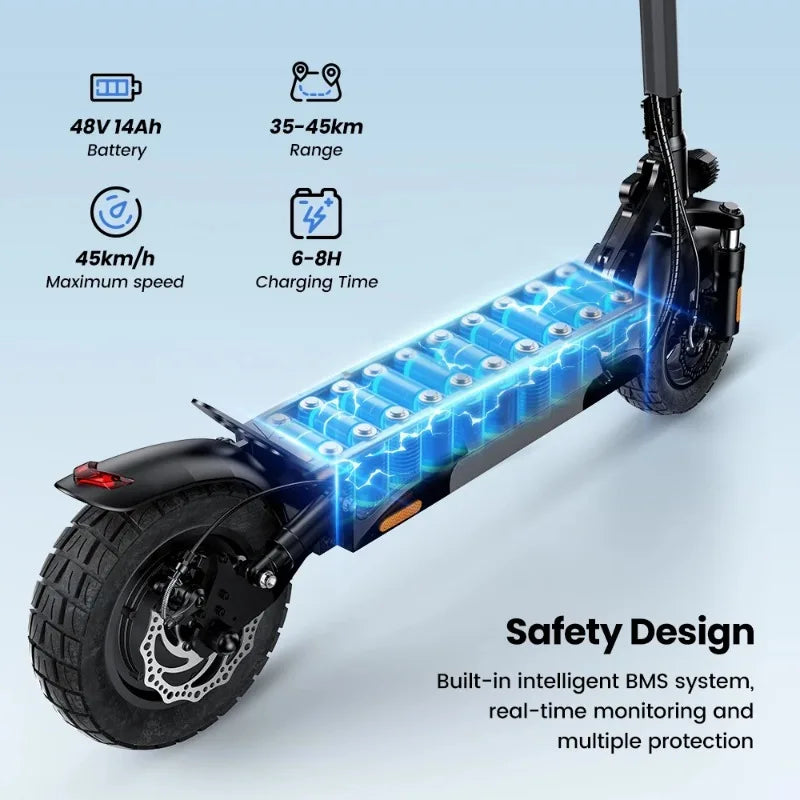 ISCOTER W9 Electric scooter 1000W engine 48V14AH battery foldable E-type scooter 10-inch pneumatic tire adult electric scooter.