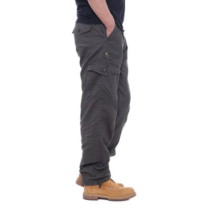 2025 Men's Casual Elastic Waist Plus Size Cargo Pants Multiple Pockets Loose Fit Trousers For Construction Site.