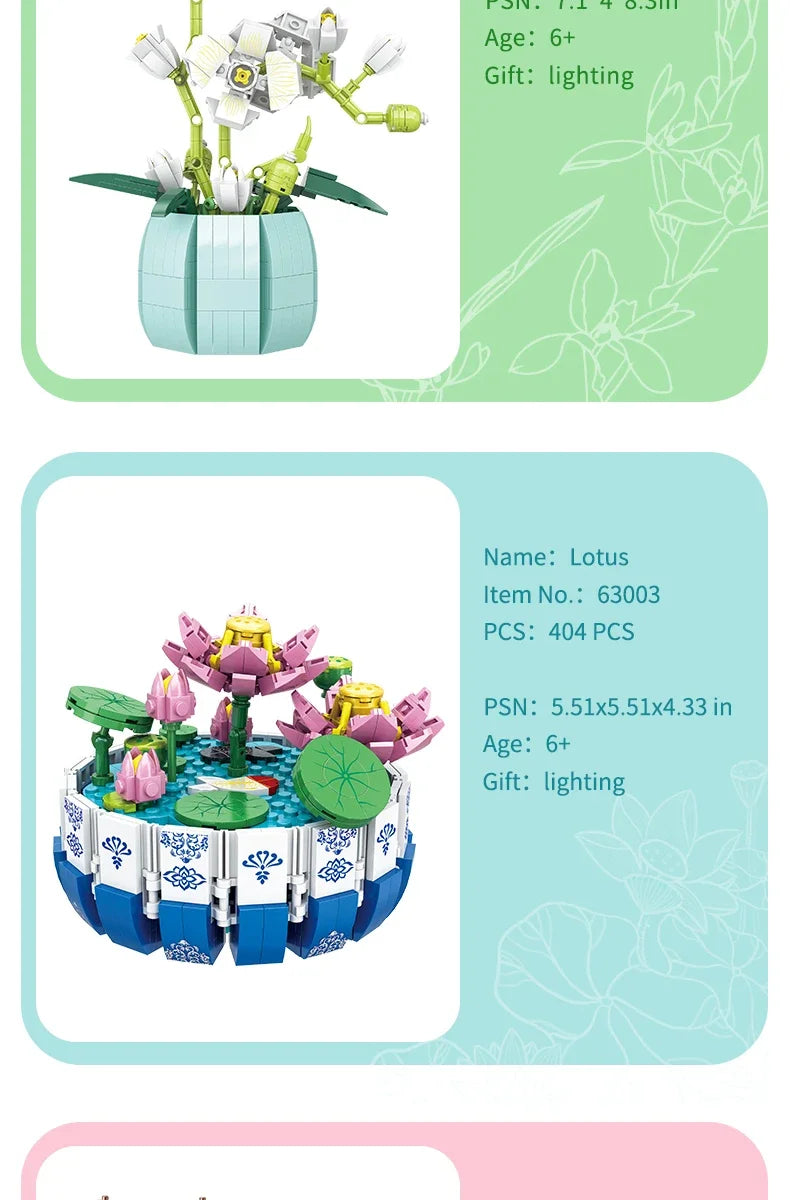 Small Bricks Flower Tree Building Block Kit DIY Home decoration Potted Plant Flower Botanical Construction Toy Girl Gift.