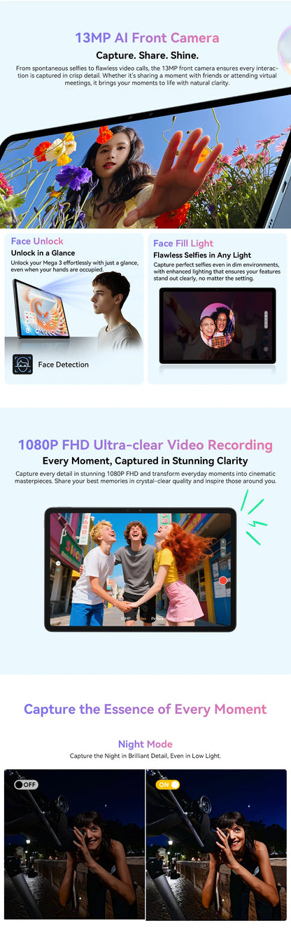 Blackview Mega 3 [No EU Charger] Tablet 8800mAh 36(12+24)GB+256GB 12.1" FHD 50MP+13MP Android 15 90Hz Dual SIM 4G 1080P IPS