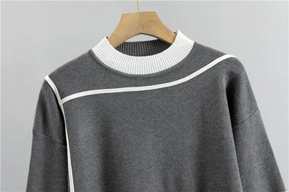 2024 herbst Runway 2 Stück Set Gestrickte Langarm Pullover Pullover Casual Patchwork Mode Frauen Tops und Hosen Anzüge Frühling