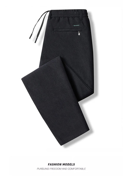 Elastic Waist Casual Pants Men Joggers Loose Fit Straight Pants Spring Autumn Male Trousers Large Size Black Grey.