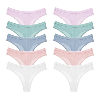 WarmSteps 10PCS Women's Panties Set Simple Striped Thongs Female Cotton Underwear Sexy Lingerie Cozy Sports G-Strings Underpants