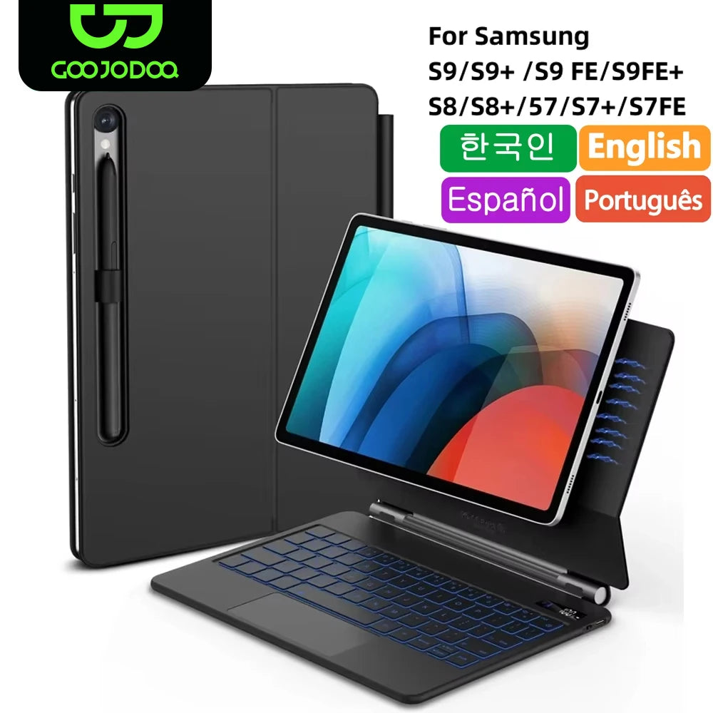 Magic Keyboard For Samsung Galaxy Tab S7 Plus S8 S9 + FE 11 12.4 inch Trackpad Backlit floating Adjustable angle with Pen Holder.