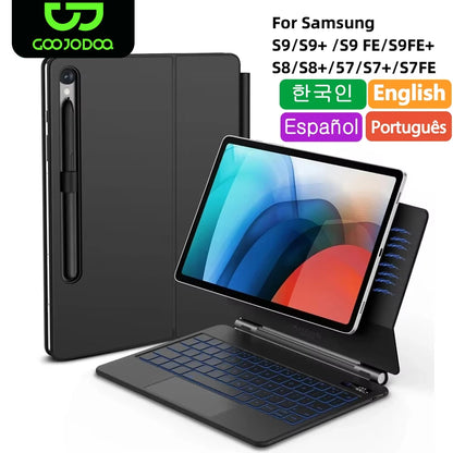 Magic Keyboard For Samsung Galaxy Tab S7 Plus S8 S9 + FE 11 12.4 inch Trackpad Backlit floating Adjustable angle with Pen Holder.