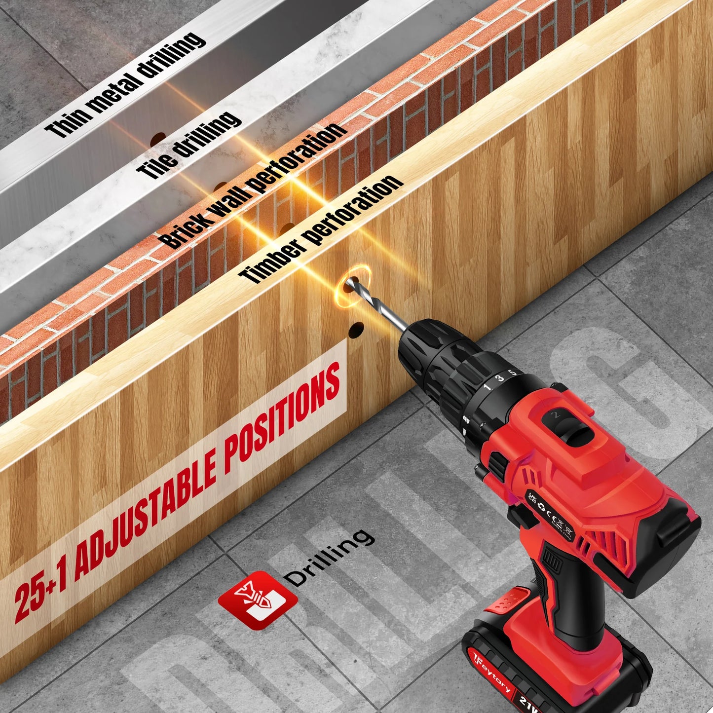 BRIEFNESS 21 V Akku-Bohrschrauber, 45 Nm, Elektroschrauber, Schnellspannbohrfutter, 2 Gänge, Geschwindigkeit, kabelloses Power-Treiber-Set mit Tragebox