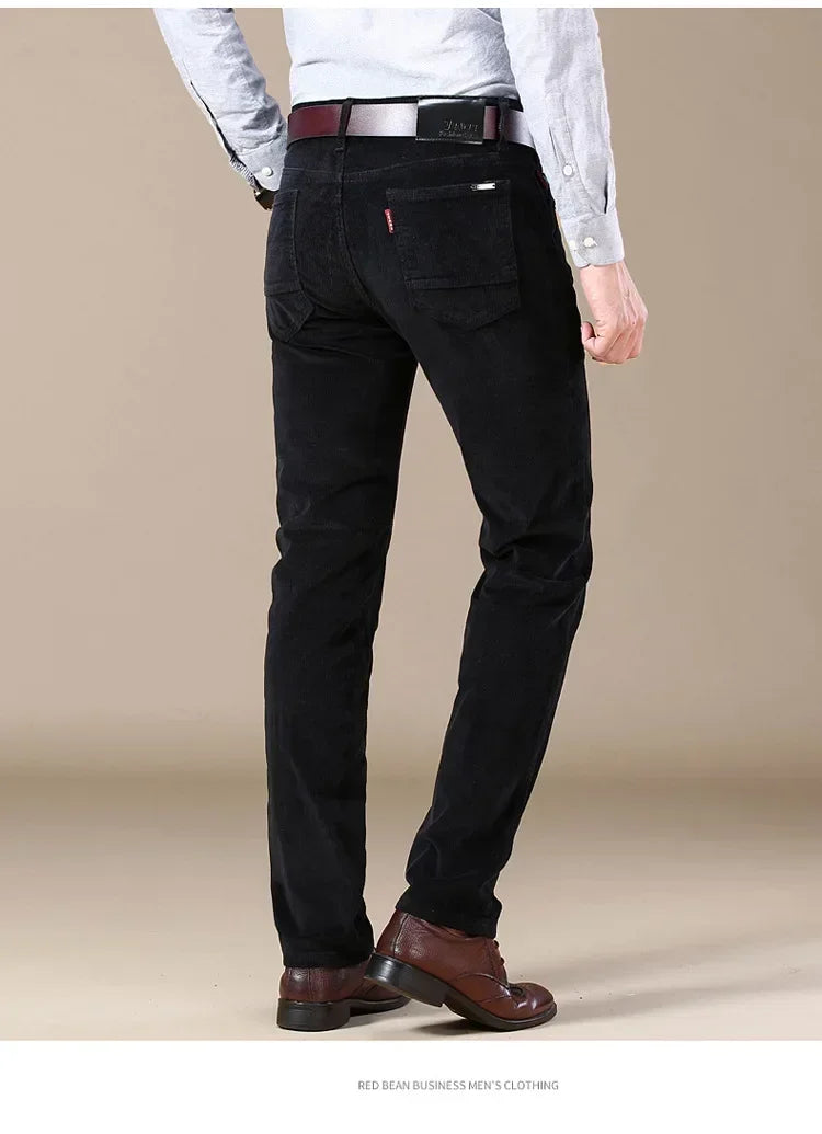 2025 Spring Autumn Men's Corduroy Casual Pants Straight Leg Loose Fit Youth Winter Thick Warm Velvet Long Pants for Men Trousers