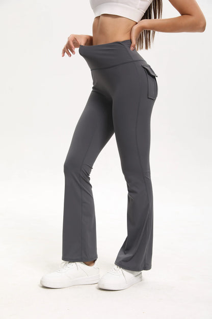 Damen-Leggings mit ausgestellten Taschen, weiche Yoga-Hose im Cargo-Stil, hohe Taille, schmale Hose, Fitness- und Bodybuilding-Sportbekleidung