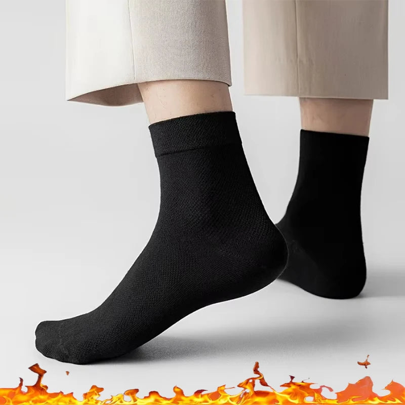 Men's thick warm towel socks 3 pairs of casual solid color mid-calf socks winter men's socks