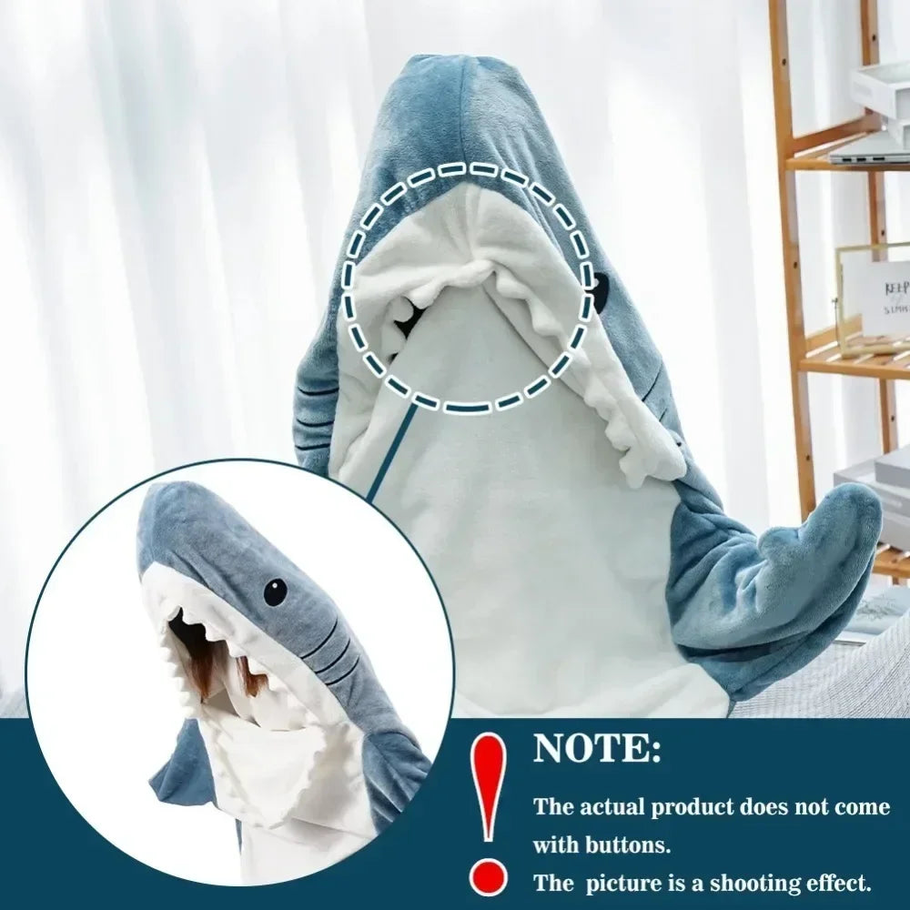 Shark Cartoon Sleeping Bag Adult Pajama Hooded Warm Flannel Blanket Funny Homewear Super Soft Onesie Sleeping Bag Winter Warm.