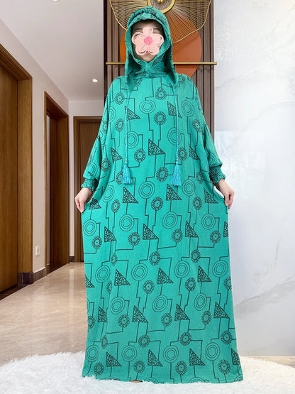 Promotion New Double Hat Women Abaya With Hooded Irregular Pattern Long Abaya Tassel Muslim Saudi Prayer Kaftan Oriental Robes