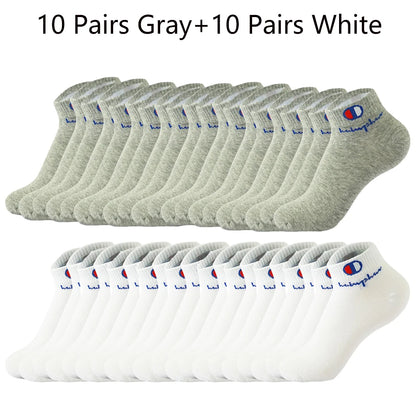 5/10/20 Pairs Men Ankle Socks Cotton Brand Classic Fashion Black White Socks Breathable Mesh Athletic Sports Socks for Summer