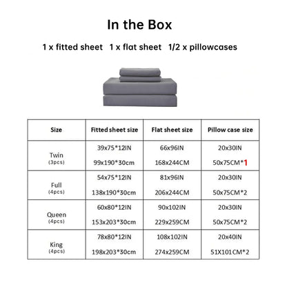 3/4pcs Solid Beding Set, Waterproof Fitted sheet & Bed Sheet & Pillowcases Soft, Queen, KIng, Full, Twin Size, White and Gray.