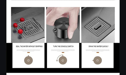 Large Size Nano Meter Cup Rinser Stepped Kitchen Sink 304 Stainless Steel 4mm Thickness Handmade Sinks With Knife Holder