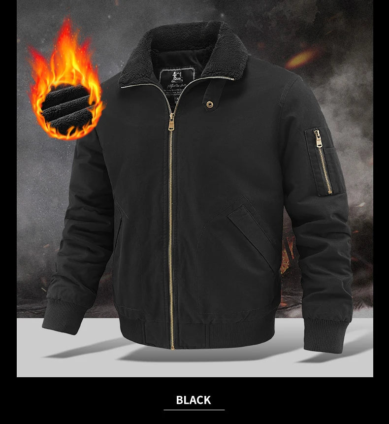 Winter Tactical Jacket Outdoor Men Fleece Sports Running Warm Coat Solid Color Stand Collar Breathable Comfortable Pilot Jacket
